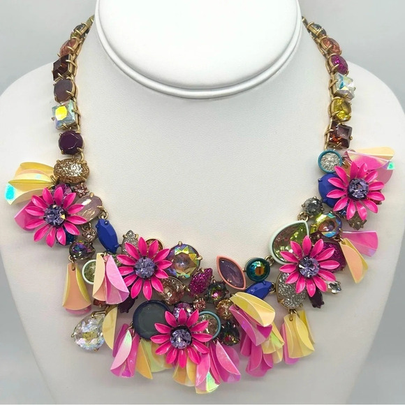 J. Crew Vibrant Fuschia Brulee Crystal Necklace - Picture 1 of 11